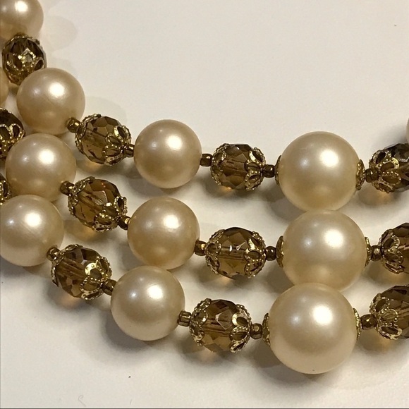 JUDY Lee pearl and gem three stand necklace - Picture 4 of 7